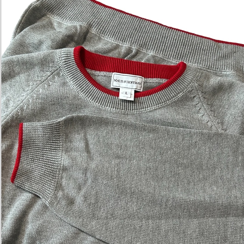 NWOT Maus & Hoffman Men’s Dorset Pima Cotton Crew Neck Sweater Gray & Red Large